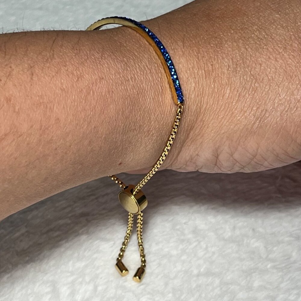 Michael Kors Sapphire Blue Gold Tone Pull Chain Bracelet MKJ4987 - Picture 4 of 6